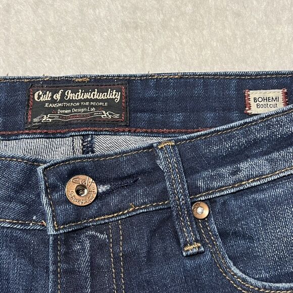 Cult of Individuality Womens Bohemi Boot Cut Distressd Denim Jeans Lo Rise Sz 27 - Picture 7 of 12